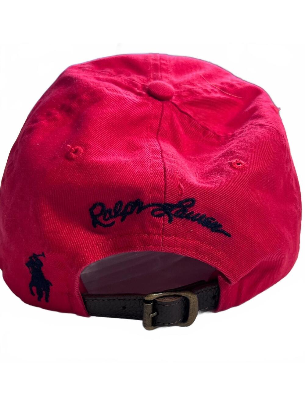 NWT Polo Ralph Lauren Red Big Script Logo Adjustable LeatherStrap Preppy Hat - Picture 4 of 6